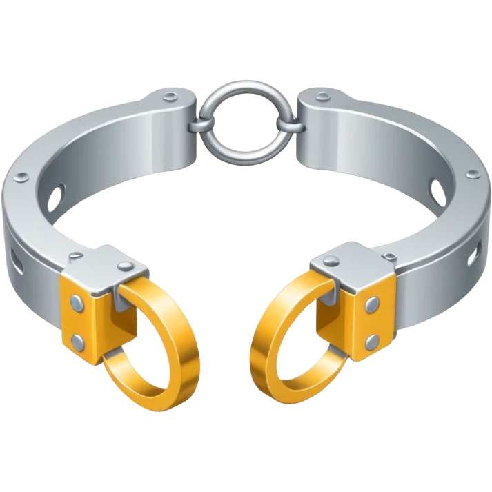 Minimalistic metallic handcuffs emoji, reflective metal, simple flat vector design, futuristic minimal style emoji