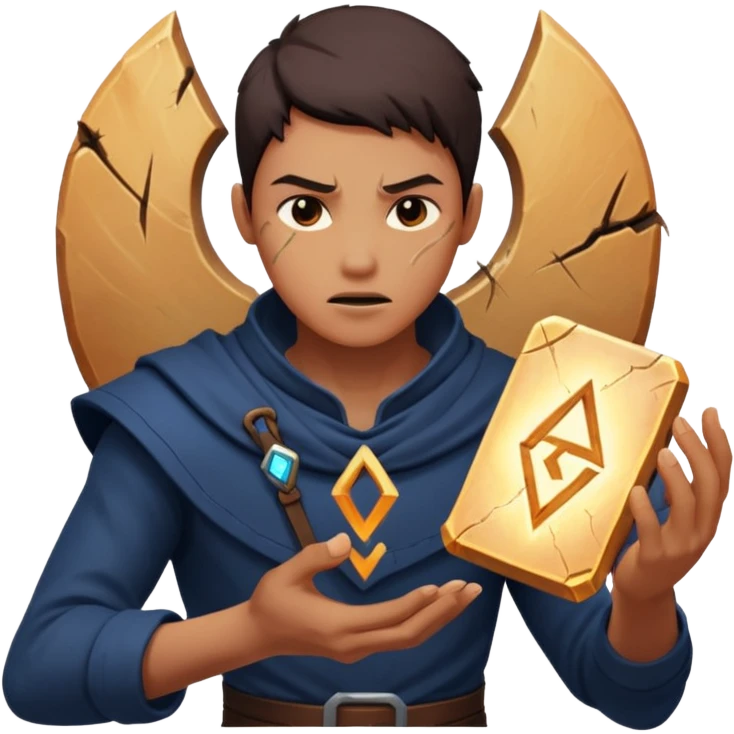 A character slamming a glowing rune tablet, cracks spreading outward mid-impact emoji