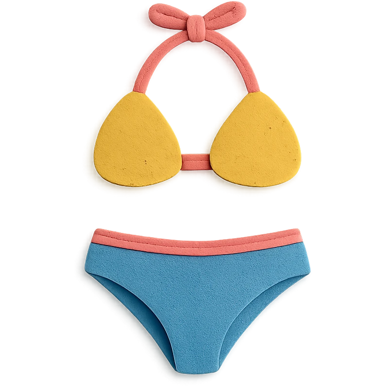 two-piece bikini swimsuit, paper-craft style illustration emoji