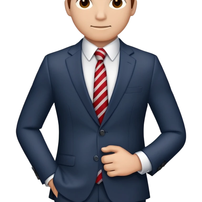 man wearing a dark blue-gray business suit with black horizontal stripes on the arms and legs, white shirt and red tie emoji