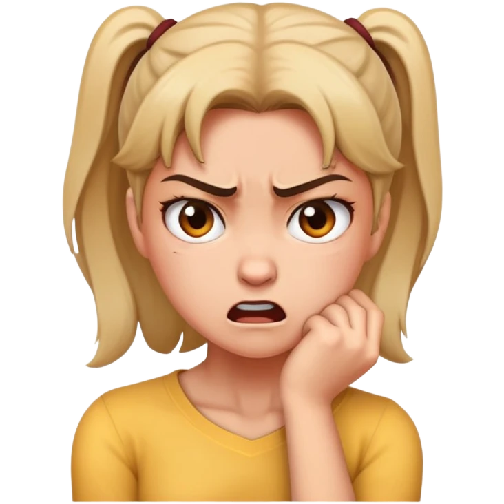 Girl holding neck mad emoji