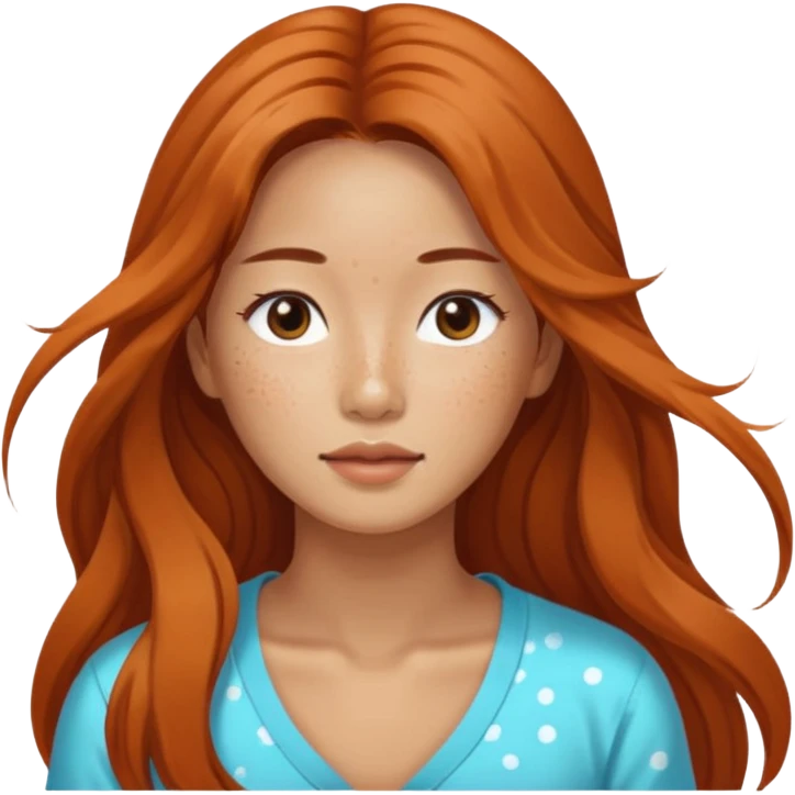 Korean woman 30 with beach long hair freckles emoji