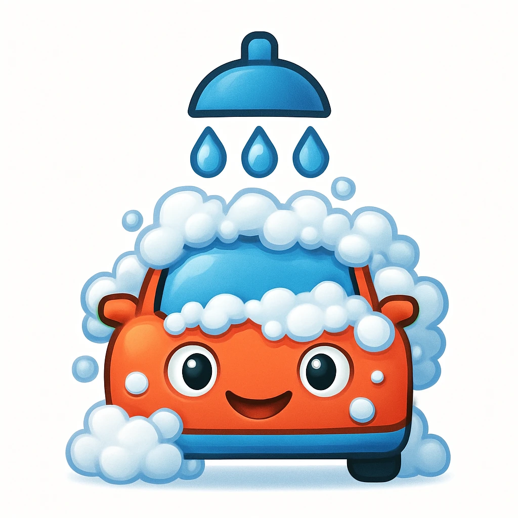 Add more bubbles to the car wash icon, keeping it cute and expressive in the style of an Apple emoji. emoji