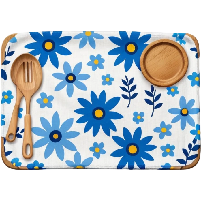 Blue floral kitchen towel with cutting board  emoji