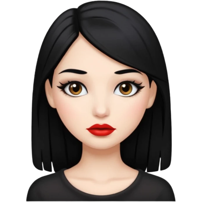 girl with black hair long makeup pretty not so red lips emoji