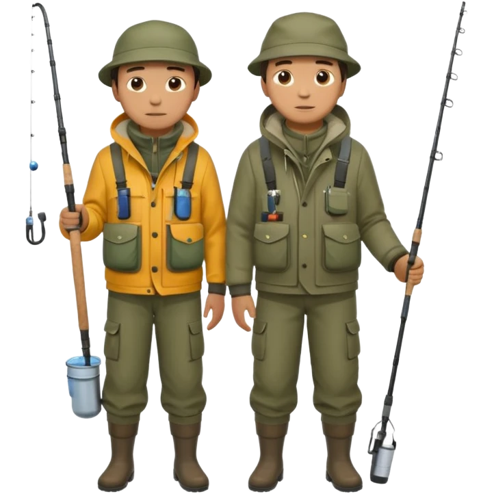 Father and son in fishing gear are cold full body emoji