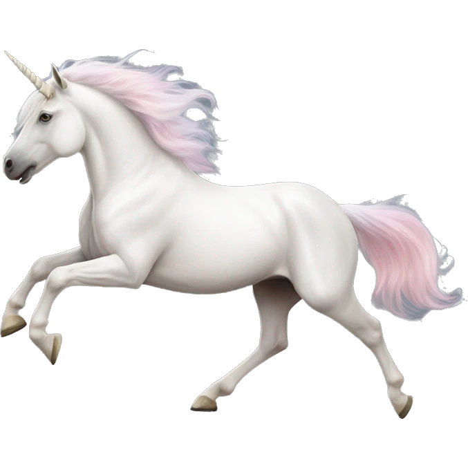 Fullbody realistic four-legged White unicorn with pastel color mane galloping emoji