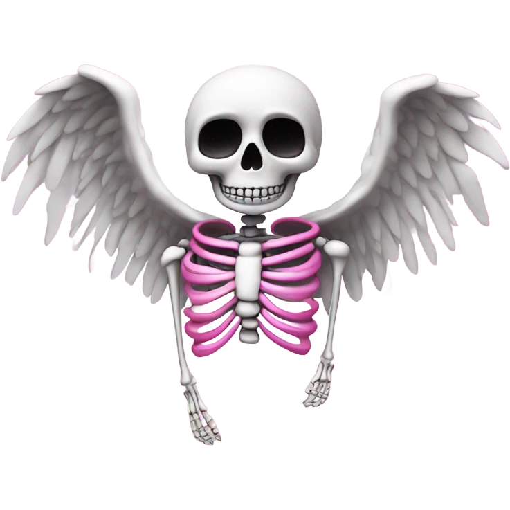 Skeleton with large pink angel wings cover in white sparkly clouds  emoji