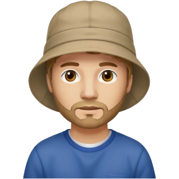 Romanian brown blond ish hair male, 30 yrs old, a little bit of facial hair, bucket hat on the head emoji