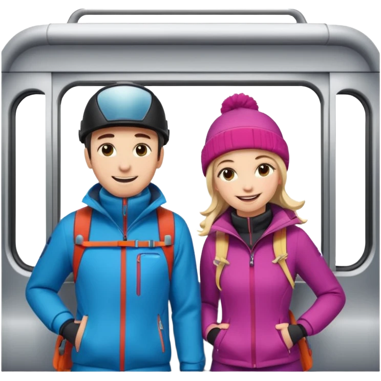 Man  and Woman in Skiing clothes in train emoji