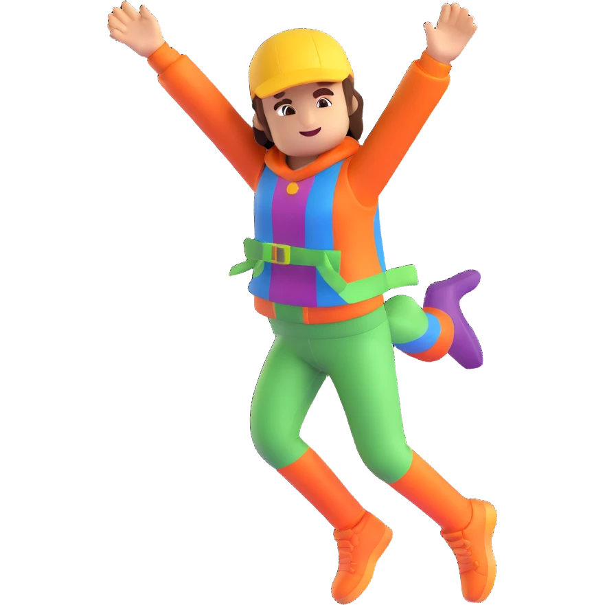 roblox character, jumping pose, cheerful, colorful clothing, 3D style emoji