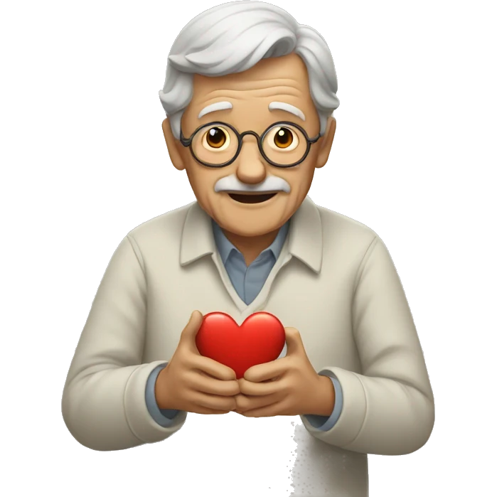 An old man making a heart with his hands emoji