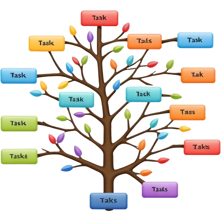 diagram of tasks with branching paths and connections emoji