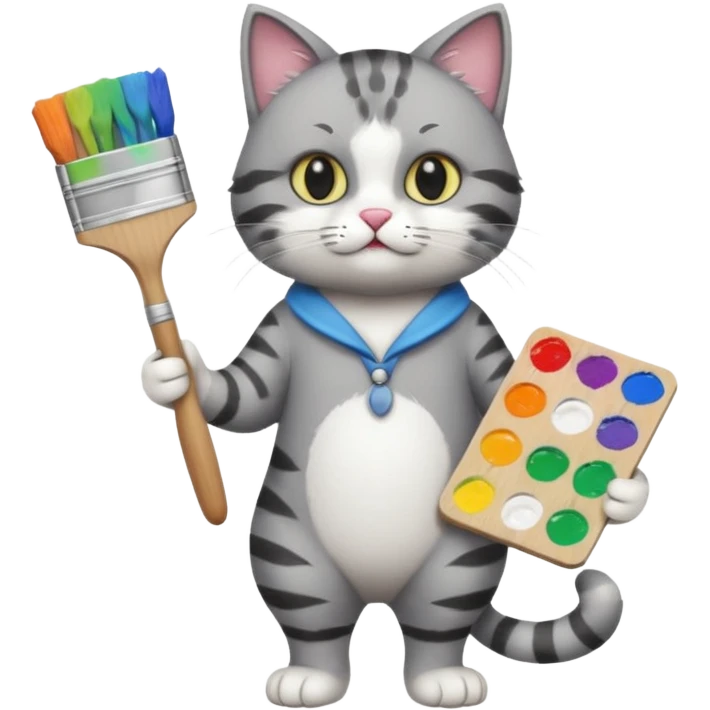 A full body cat holding brushes and a colour pallete because he is an artist emoji