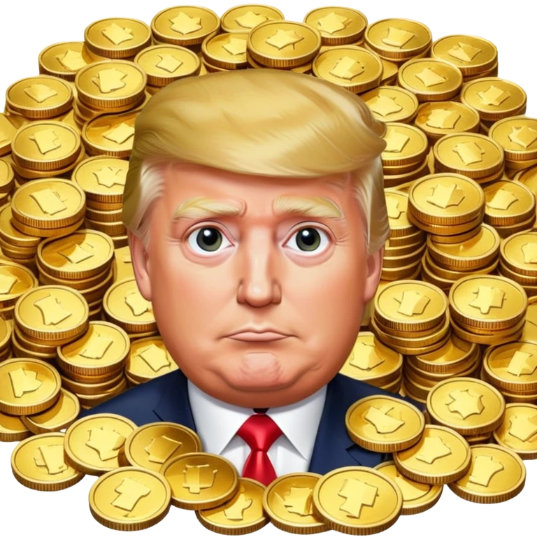 President Trump surrounded by gold coins emoji