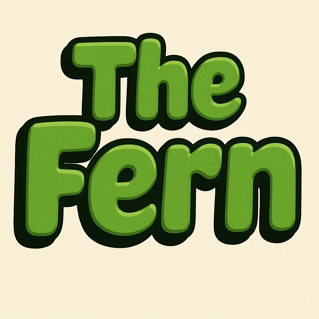 Add a black outline to the green bubble letters that say 'The Fern', keeping the thick, soft, and cheerful style with a slight 3D effect of the letters. emoji
