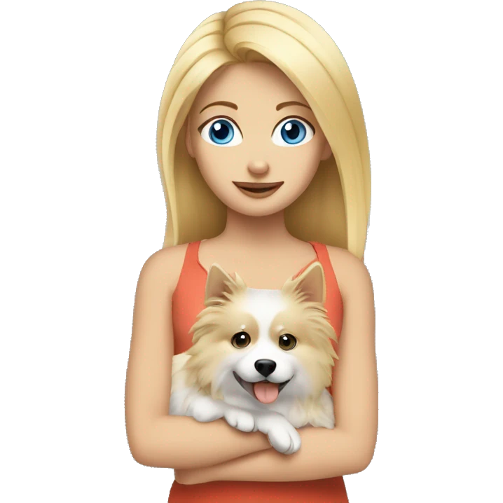 Blonde girl blue eyes holding spitz  emoji