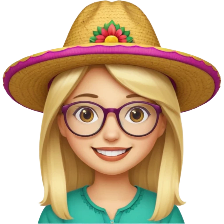 blonde girl with straight hair and glasses with a Mexican hat  emoji