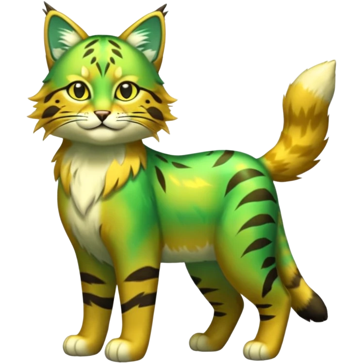 Iridescent Green and Yellow Electrike-Sprigatito-Bobcat-Amaura-Aurorus-Shiny-glorp-cat-fusion (full body) emoji