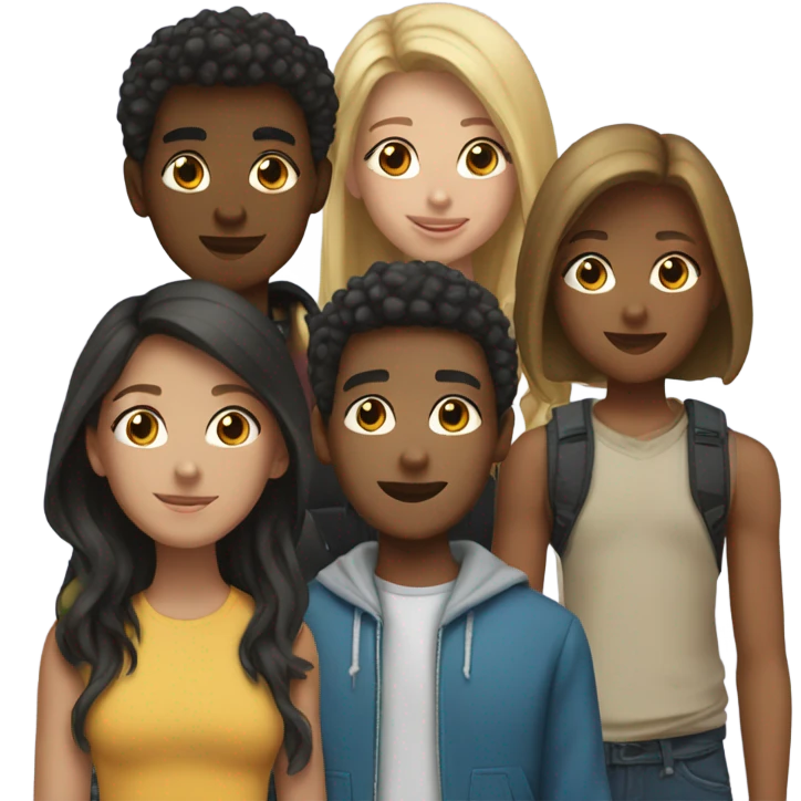 3 girl teenagers , 3 boy teenagers emoji