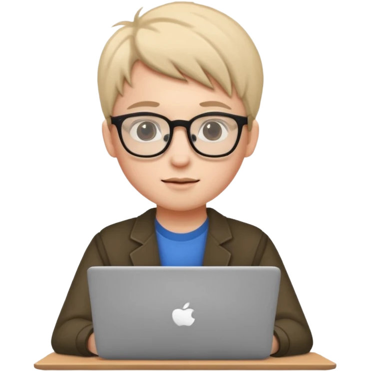 un estudiante que este parado con sus lentes y su laptop emoji