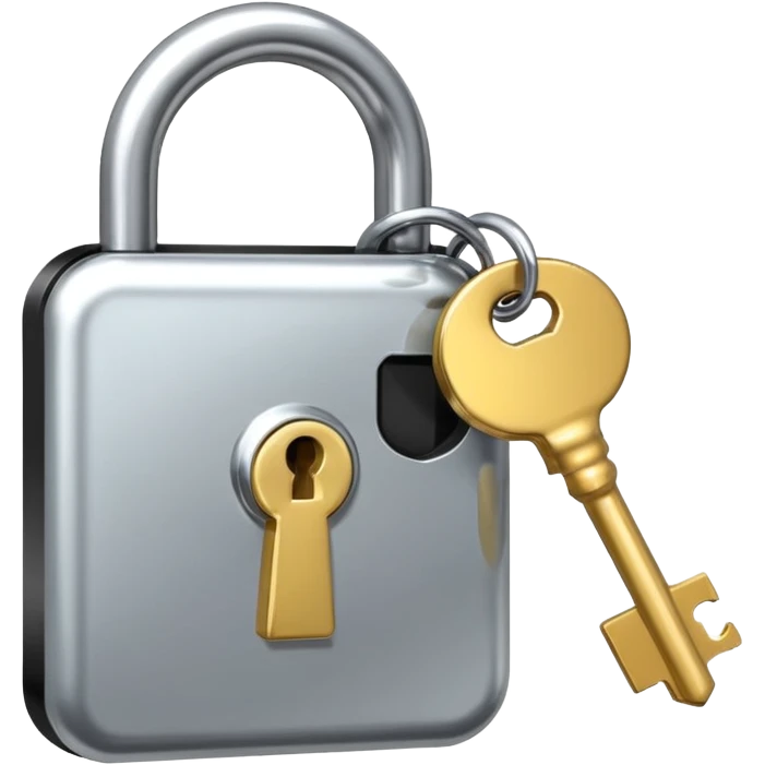 A chrome silver lock and key emoji, smooth metallic surfaces, glossy reflections, luxury swag vibe, minimal iOS emoji style, centered on clean white background emoji