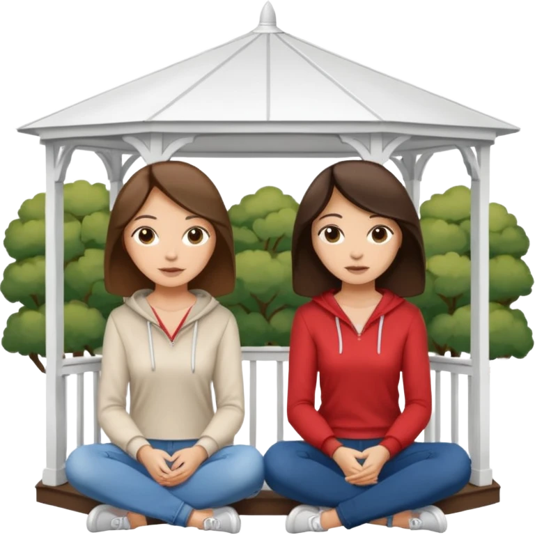 Two brunette women sitting inside a white gazebo emoji