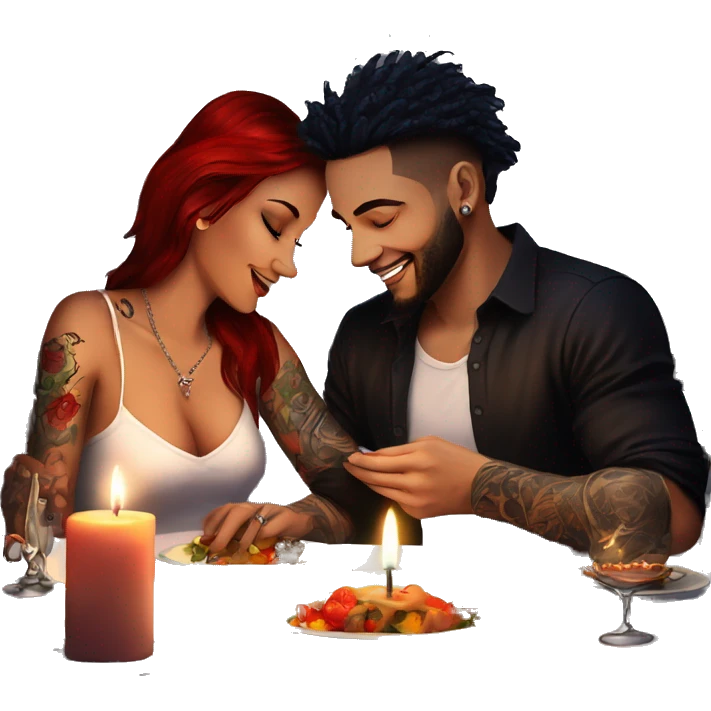 romantic candle light dinner for beautiful tattooed couple emoji