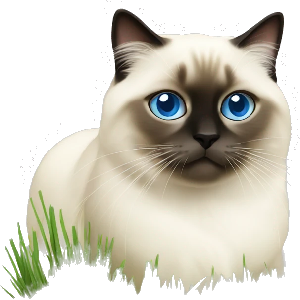 birman cat blue eyes eating grass emoji