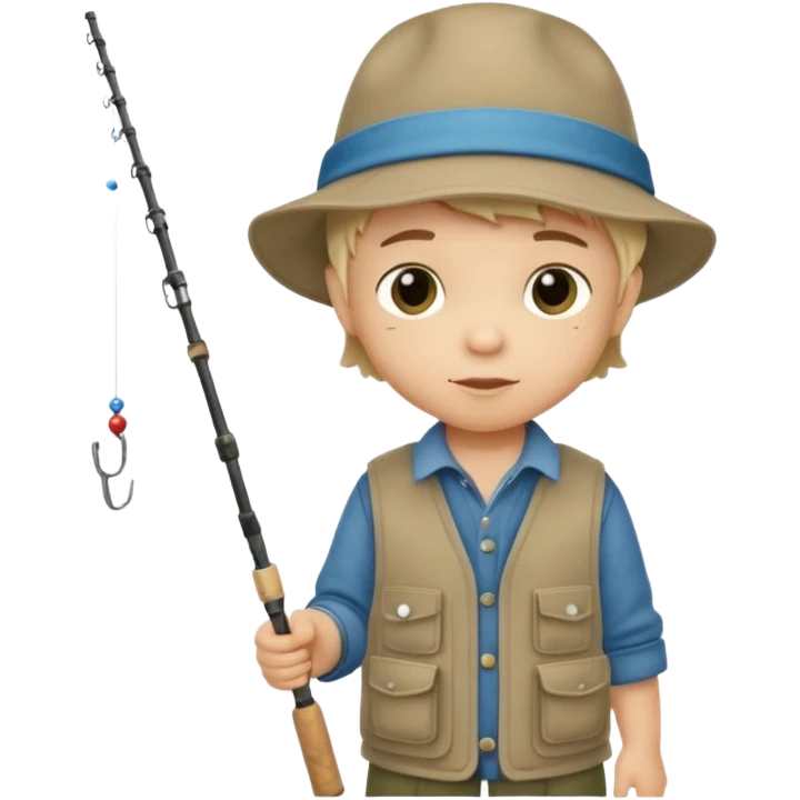 Little boy on the dock fishing, felt texture, scrapbooking, precious moments style character emoji
