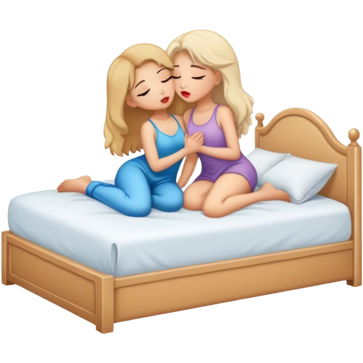 Two girls full body kissing sfw in the bed emoji