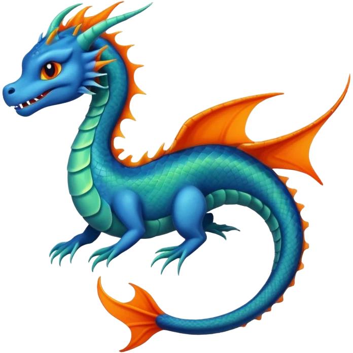 Blue and green sea Dragon with a firey orange tom cat emoji
