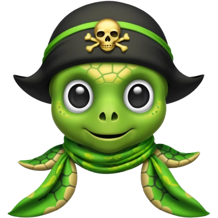 cute sea turtle wearing a lime pirate skull scarf emoji