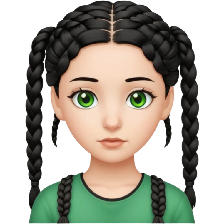 teenage girl with green eyes and black hair, braided hairstyle emoji