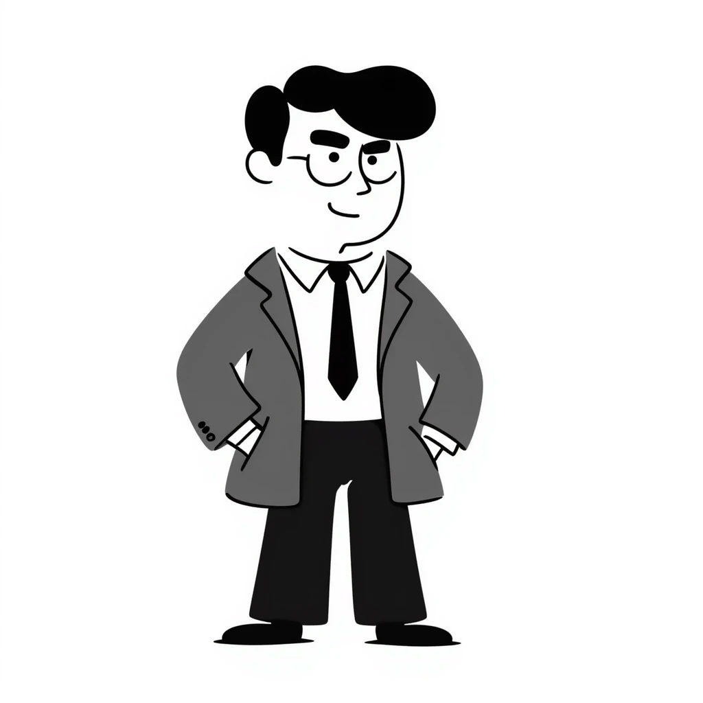 Sketch of a middle-aged man with stern expression, short hair, wearing a suit and tie emoji