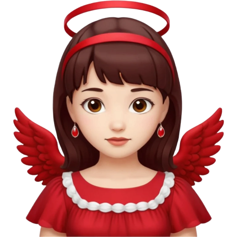   فرشته با موی چتری و لباس قرمز و موی خرمایی تیره و سربند یاقوتی emoji