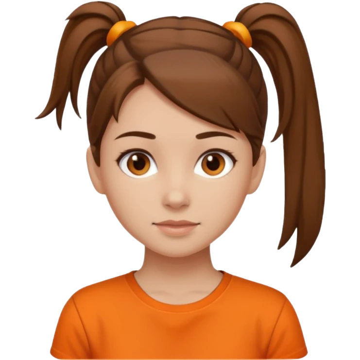 brown hair girl with ponytail and orange shirt emoji