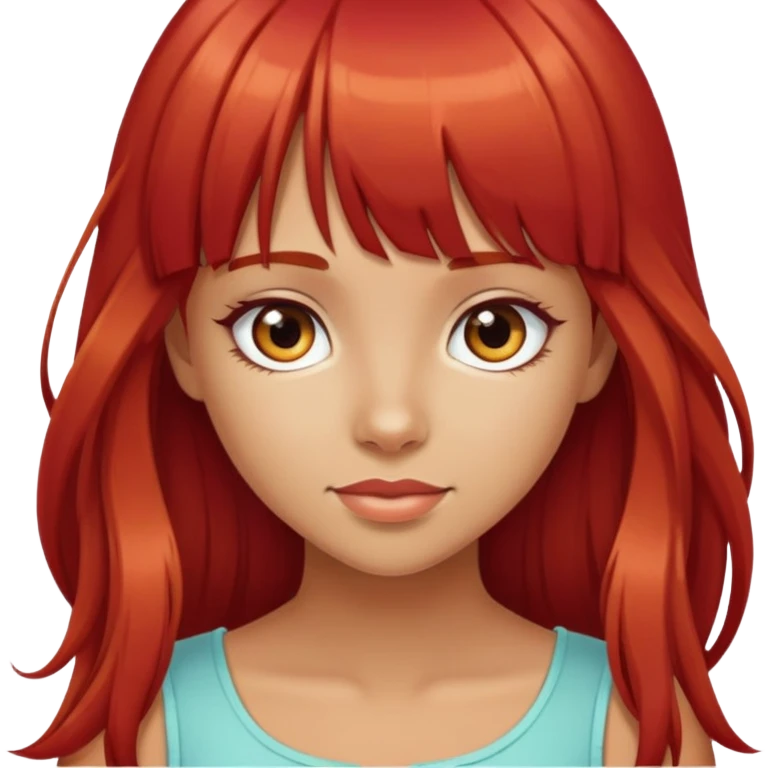 cute pretty tan girl long red hair with bangs girly emoji