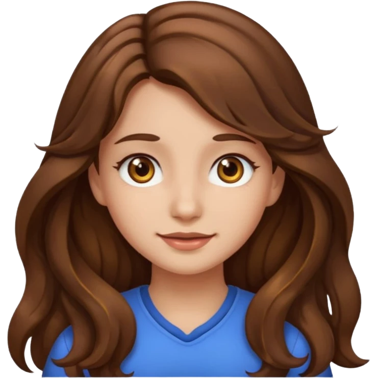 EMOJI IOS SOLO CARA NIÑA PELO LARGO, ONFULADO, MARRON, Y OJOS MARRONES emoji