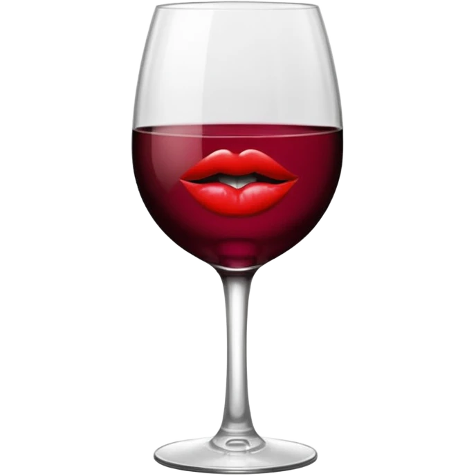 wine glass half full of red wine with a lipstick kiss print on the rim emoji