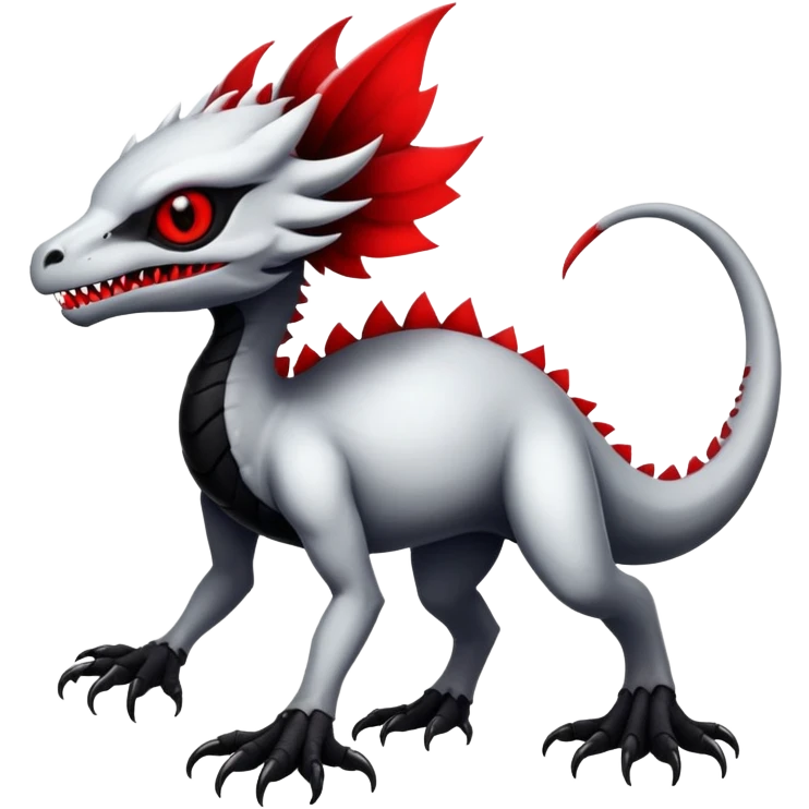 a translucent white with black belly and red eyes exotic edgy vernid-fionbri-creature full body emoji