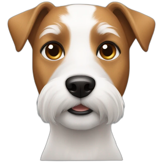 Man with modern hair cut white no tshirt with jack russell terrier dog emoji