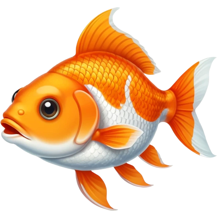 goldfish with crossed eyes and silly grin, orange and white fish emoji