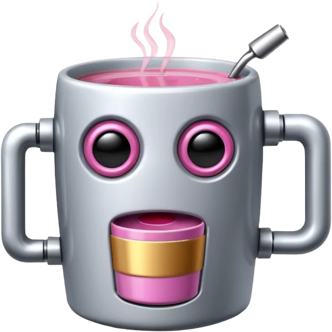 robot drink pink coffee emoji