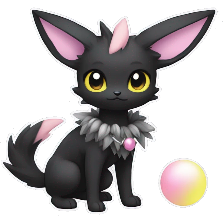 Dark Black Punk Kawaii Eeveelution-Cute-Pokémon-fusion with a cute pastel collar full body emoji