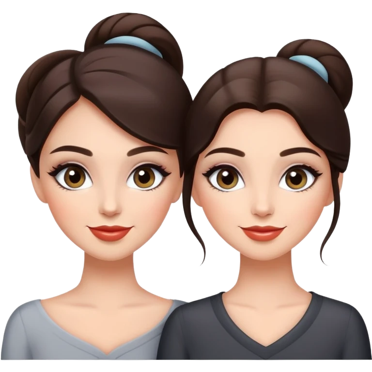 Happy sisters, brunettes, grey eyes, makeup, stylish emoji