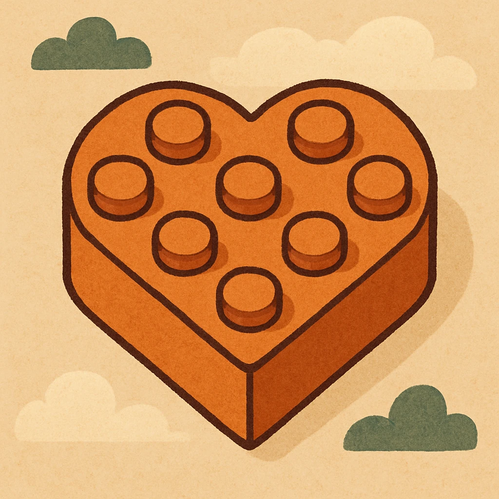 a stylized orange LEGO brick heart, top-down view, vibrant colors emoji