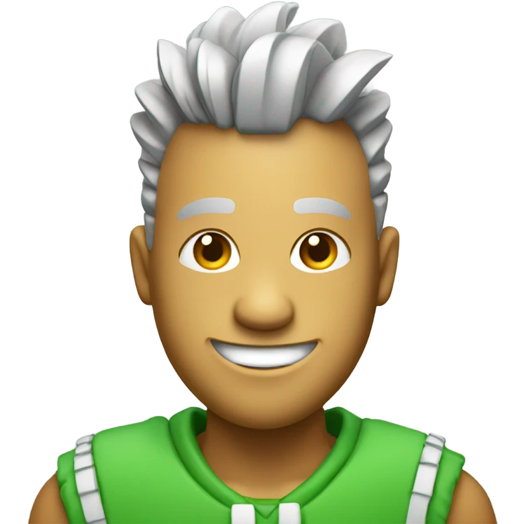 Green smiling 3d emoji with Mohawk and teeth emoji