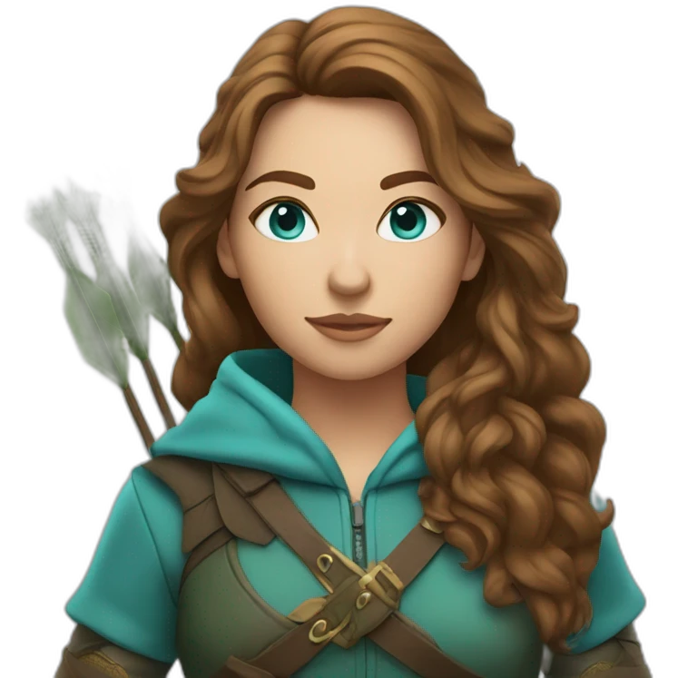 Female hunter with arrow,light cyan eyes, long brown wavy hair emoji