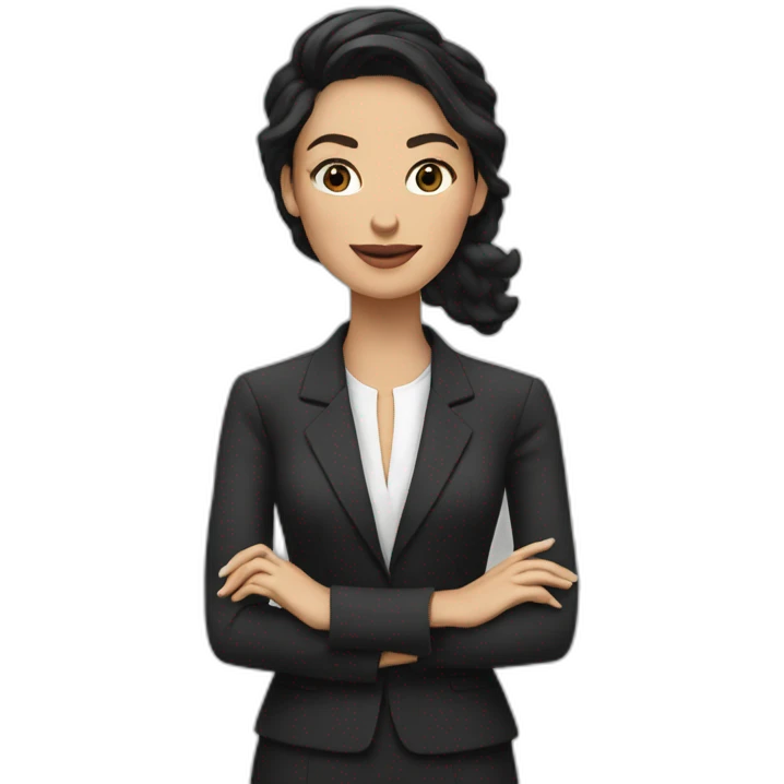 white woman dark hair presenting a keynote chanel emoji